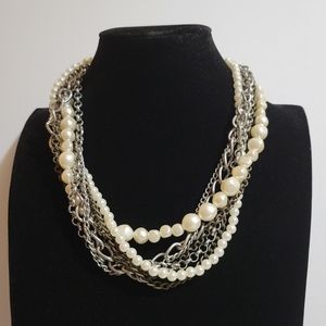 Vintage Multi Chain and Pearl Choker Necklace